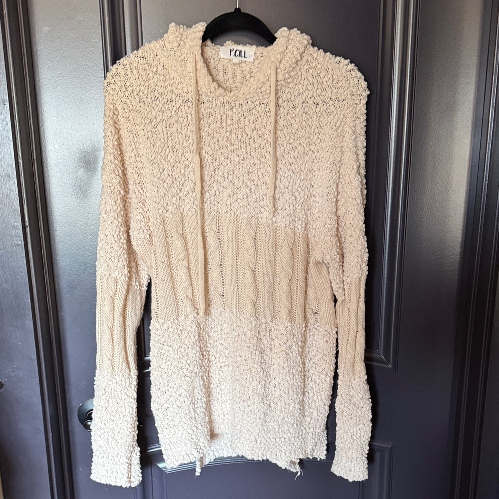 Women's Textured Cream Cowl Neck Sweater